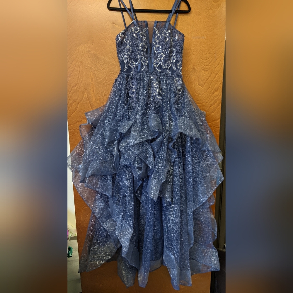 Amazon Navy Blue Sparkle Ruffled Prom Dress